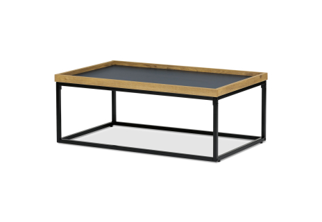 Stůl konferenční, MDF deska šedá s dekorativní hranou divoký dub, černý kov.