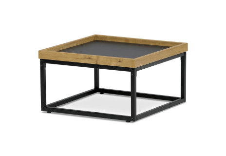 Stůl konferenční, MDF deska šedá s dekorativní hranou divoký dub, černý kov.