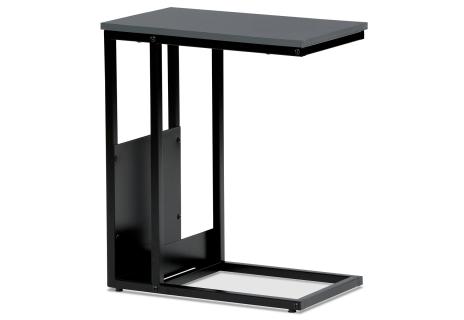 Stůl odkládací, šedá MDF deska, černý kov.