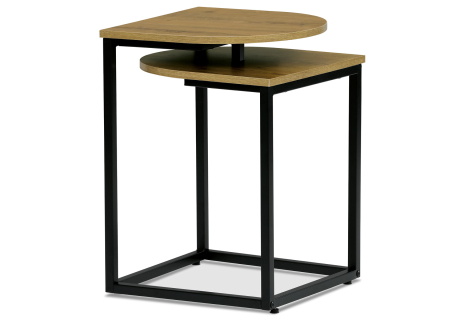 Stůl odkládací, MDF deska s dekorem divoký dub, černý kov.