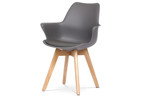 Židle jídelní, šedá plastová skořepina, sedák ekokůže, nohy masiv přírodní buk