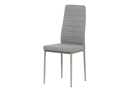 Židle jídelní, šedá látka, kovové nohy, krémový lak