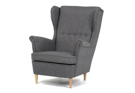 Křeslo, šedá látka, nohy buk