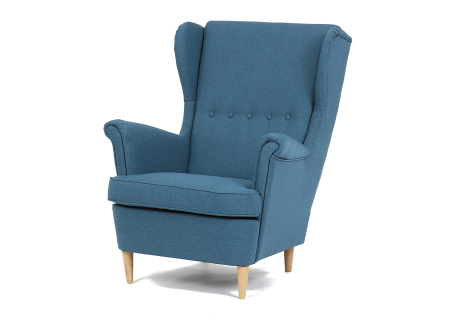 Křeslo, modrá látka, nohy buk