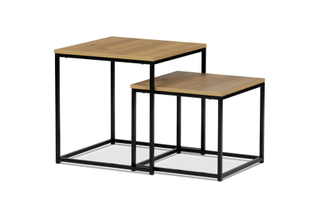Set 2 ks odkládacích stolků, MDF, dekor divoký dub, kov, černý lak