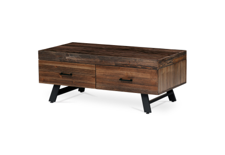 Konferenční stůl, 120x60 cm, MDF deska, masiv borovice, kov, černý lak