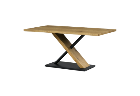 Jídelní stůl 160x90x76 cm, deska s dekorem dub, černá kovová podstava