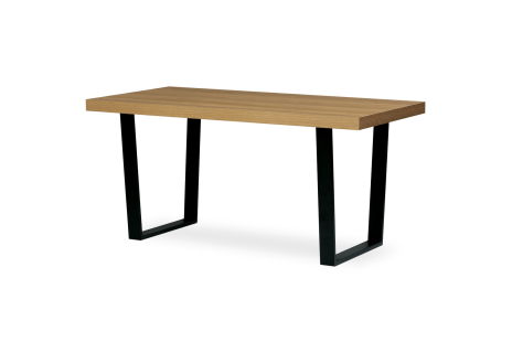 Jídelní stůl, 160x8x760 cm, MDF deska, dýha dub, kovové nohy, černý lak