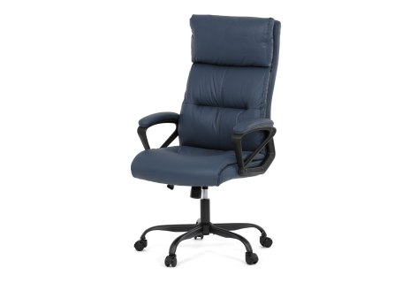 Kancelářská židle, tmavě modrá ekokůže, taštičkové pružiny, kovový kříž, kolečka na tvrdé podlahy