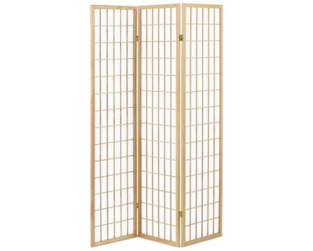 Paraván dřevěný 3 dílný, masiv smrk, bílá netkaná textilie, přírodní odstín