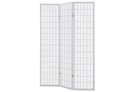 Paraván dřevěný 3 dílný, masiv smrk, bílá netkaná textilie, bílý matný lak