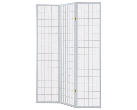 Paraván dřevěný 3 dílný, masiv smrk, bílá netkaná textilie, bílý matný lak