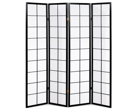 Paraván dřevěný 4 dílný, masiv smrk, bílá netkaná textilie, černý matný lak