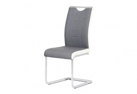 Jídelní židle chrom / šedá látka + bílá koženka