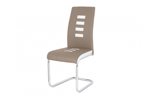 Jídelní židle, potah kombinace cappuccino a bílé ekokůže, kovová pohupová podnož
