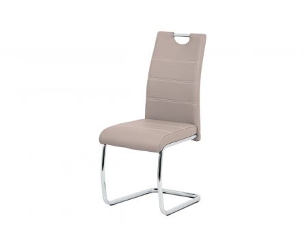 Jídelní židle, potah lanýžová ekokůže, bílé prošití, kovová pohupová podnož, chr