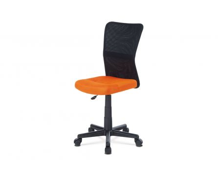 Kancelářská židle, oranžová mesh, plastový kříž, síťovina černá