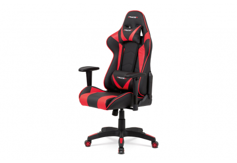 Kancelářská židle houpací mech., černá + červená koženka, plast. kříž