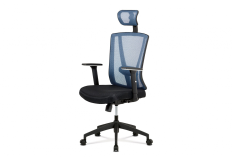 Kancelářská židle, černá MESH+modrá síťovina, plastový kříž, synchronní mechanis