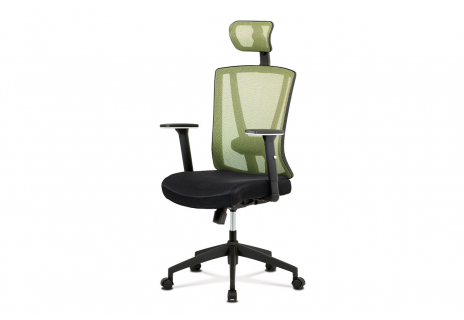 Kancelářská židle, černá MESH+zelená síťovina, plastový kříž, synchronní mechani