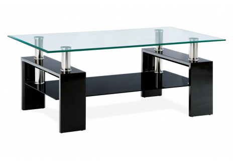 Konferenční stolek 110x60x45 cm, černý lesk / čiré sklo 8 mm