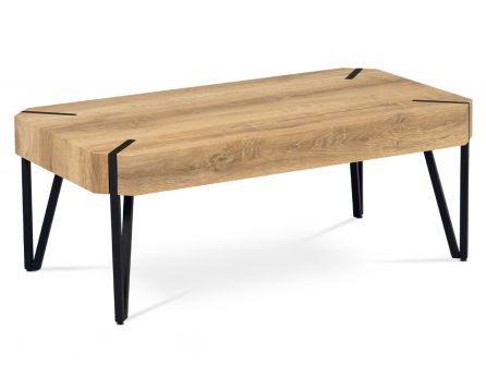 Konferenční stolek 110x60x42, MDF bělený dub, kov černý mat