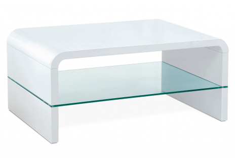 Konferenční stolek 90x60x40cm, MDF bílý vysoký lesk, čiré sklo