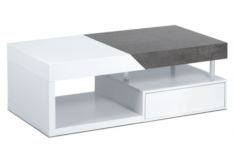 Konferenční stolek 120x60x42, MDF bílý mat/dekor beton, 2 šuplíky