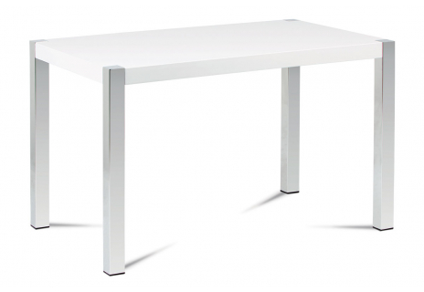 Jídelní stůl 120x75 cm, MDF deska, bílý vysoký lesk, chromované nohy