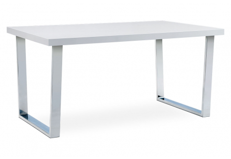 Jídelní stůl 150x90 cm, MDF deska, bílý vysoký lesk, chromovaná podnož