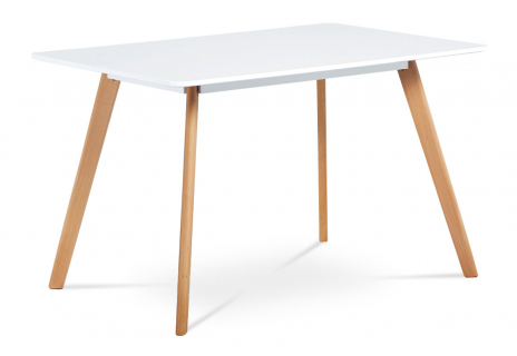 Jídelní stůl 120x80 cm, MDF, bílý matný lak, masiv buk, přírodní odstín