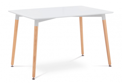 Jídelní stůl 120x80x76 cm, MDF / kovová kostrukce - bílý matný lak, dřevěné nohy