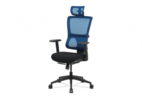 Kancelářská židle, černá látka+modrá síťovina, synchronní mech., plastový kříž