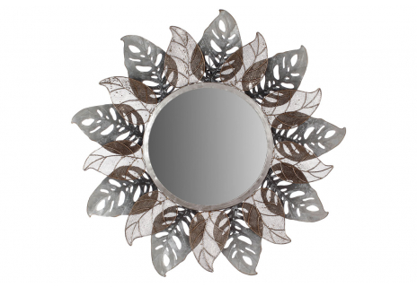 Zrcadlo, nástěnná kovová dekorace, motiv listů