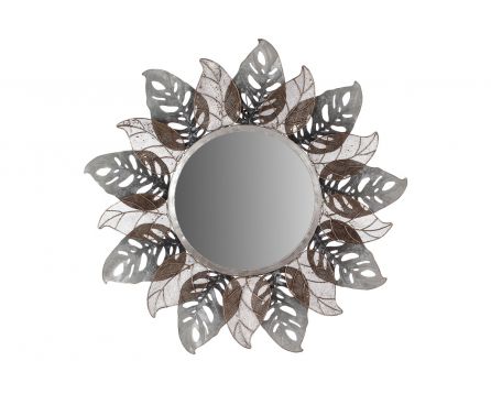 Zrcadlo, nástěnná kovová dekorace, motiv listů