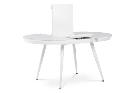 Jídelní stůl 110+40x110 cm, keramická deska bílý mramor, MDF. kov.nohy, bílý mat