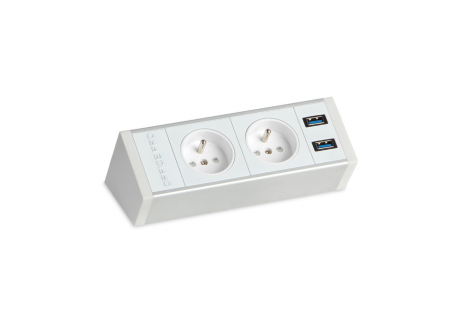 Pevný panel na hranu stolu, bílý, 2x el., 2x USB 3.0 PECZ W 001