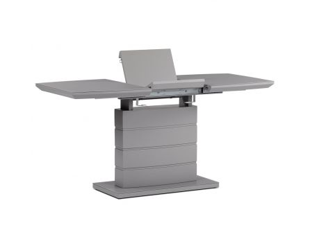Jídelní stůl 110+40x70 cm, šedá 4 mm skleněná deska, MDF, šedý matný lak