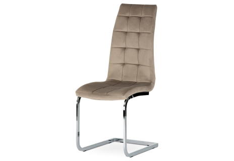 Jídelní židle, potah cappuccino sametová látka, kovová chromovaná podnož