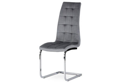 Jídelní židle, potah šedá sametová látka, kovová chromovaná podnož