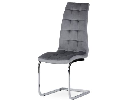 Jídelní židle, potah šedá sametová látka, kovová chromovaná podnož
