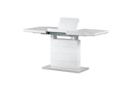 Jídelní stůl 120+40x70 cm, keramická deska bílý mramor, MDF, bílý matný lak