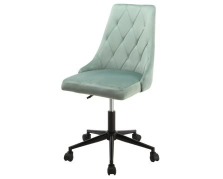 Pracovní židle, potah zelená sametová látka, výškově nastavitelná a otočná, černý kovový kříž