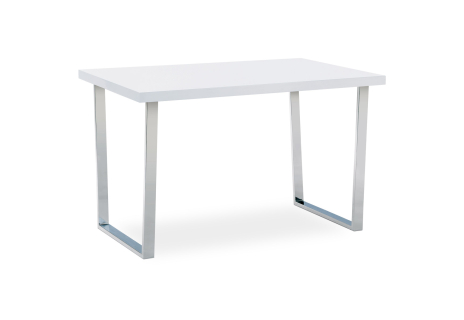Jídelní stůl 120x75 cm, MDF deska, bílý vysoký lesk, chromovaná podnož