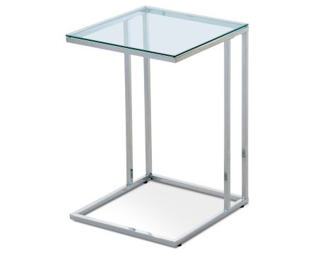 Přístavný stolek 40x40x60 cm, skleněná deska, kovová chromovaná ponož