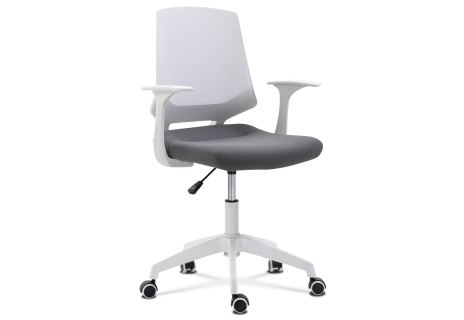 Kancelářská židle, sedák šedá látka, bílý PP plast, výškově nastavitelná