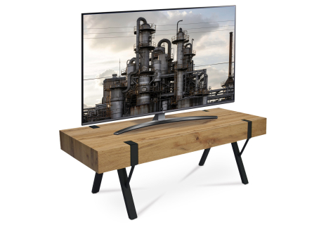 TV stolek 120x40x40 cm, MDF deska, 3D dekor divoký dub, kov - černý lak