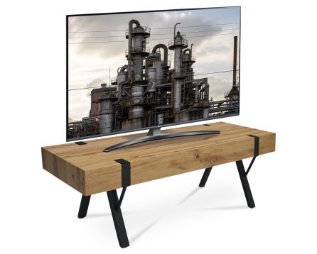 TV stolek 120x44x40 cm, MDF deska, 3D dekor divoký dub, kov - černý lak