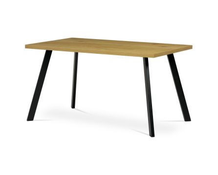 Jídelní stůl 140x85x75 cm, deska melamin, 3D dekor divoký dub, kovové nohy, černý mat