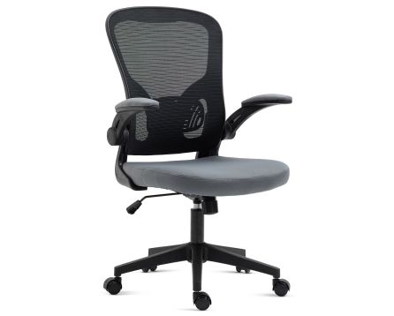 Kancelářská židle, černý plast, šedá látka, sklápěcí područky, kolečka pro tvrdé podlahy